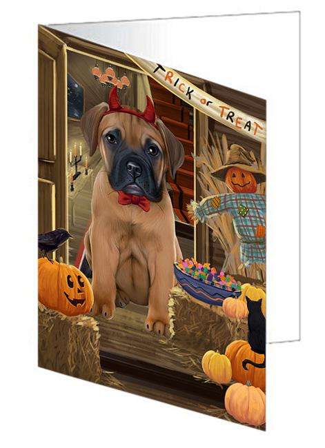 Enter at Own Risk Trick or Treat Halloween Bullmastiff Dog Handmade Artwork Assorted Pets Greeting Cards and Note Cards with Envelopes for All Occasions and Holiday Seasons GCD63215