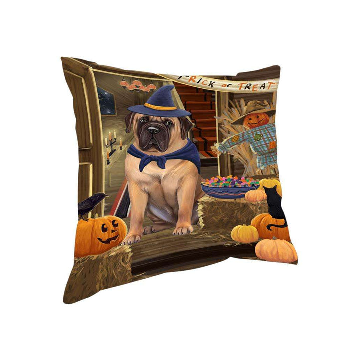 Enter at Own Risk Trick or Treat Halloween Bullmastiff Dog Pillow PIL68744