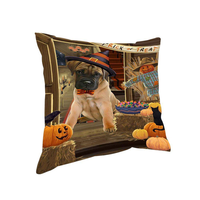 Enter at Own Risk Trick or Treat Halloween Bullmastiff Dog Pillow PIL68760