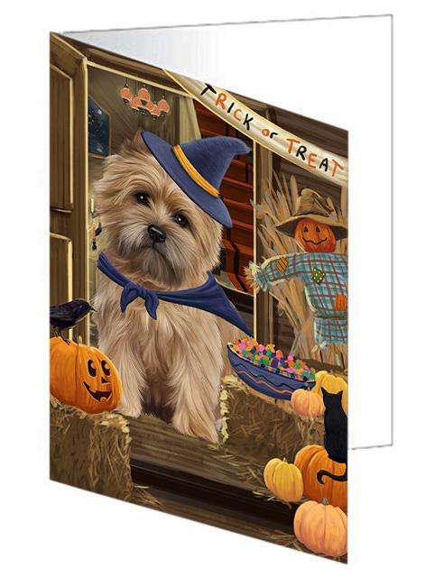 Enter at Own Risk Trick or Treat Halloween Cairn Terrier Dog Handmade Artwork Assorted Pets Greeting Cards and Note Cards with Envelopes for All Occasions and Holiday Seasons GCD63221