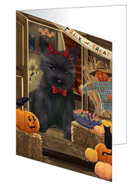 Enter at Own Risk Trick or Treat Halloween Cairn Terrier Dog Handmade Artwork Assorted Pets Greeting Cards and Note Cards with Envelopes for All Occasions and Holiday Seasons GCD63230