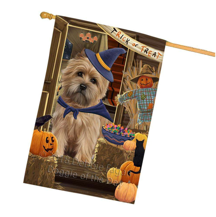 Enter at Own Risk Trick or Treat Halloween Cairn Terrier Dog House Flag FLG53262