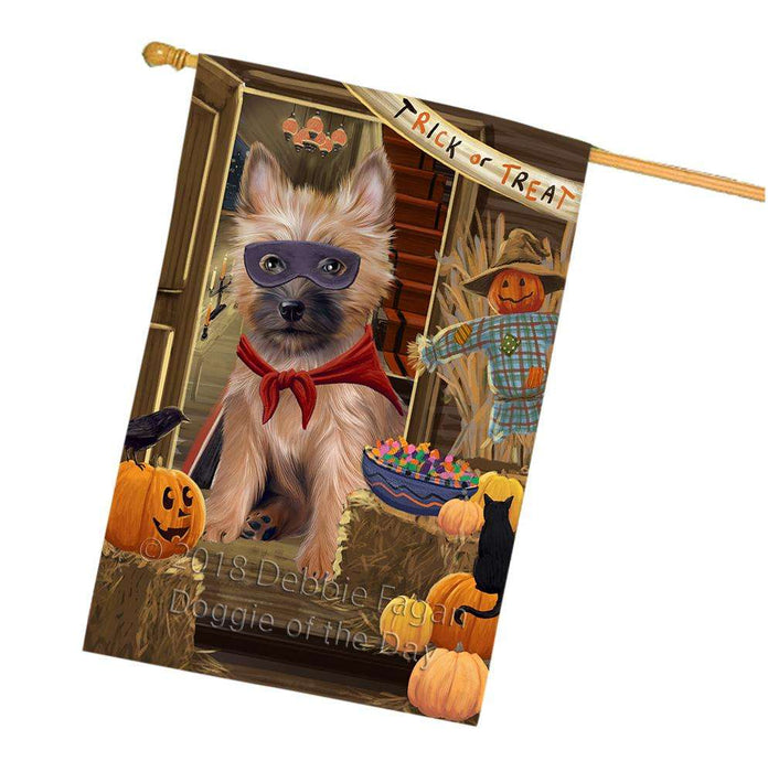 Enter at Own Risk Trick or Treat Halloween Cairn Terrier Dog House Flag FLG53263