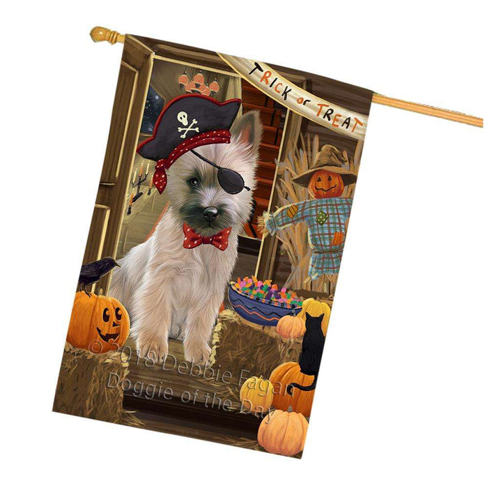 Enter at Own Risk Trick or Treat Halloween Cairn Terrier Dog House Flag FLG53264