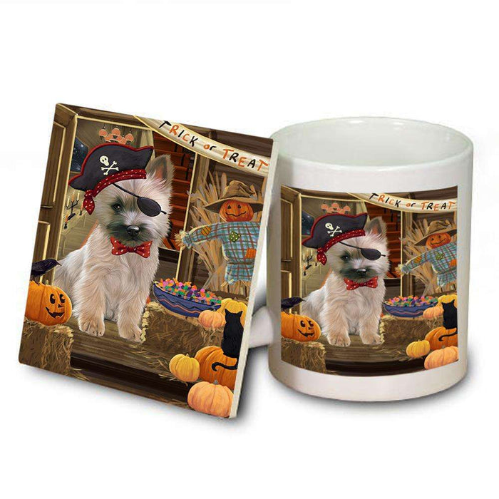 Enter at Own Risk Trick or Treat Halloween Cairn Terrier Dog Mug and Coaster Set MUC53058
