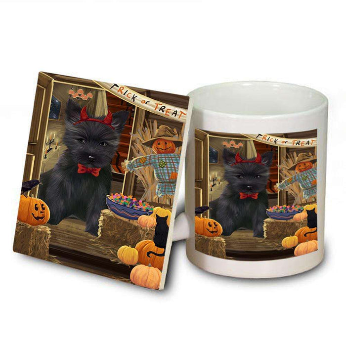 Enter at Own Risk Trick or Treat Halloween Cairn Terrier Dog Mug and Coaster Set MUC53059