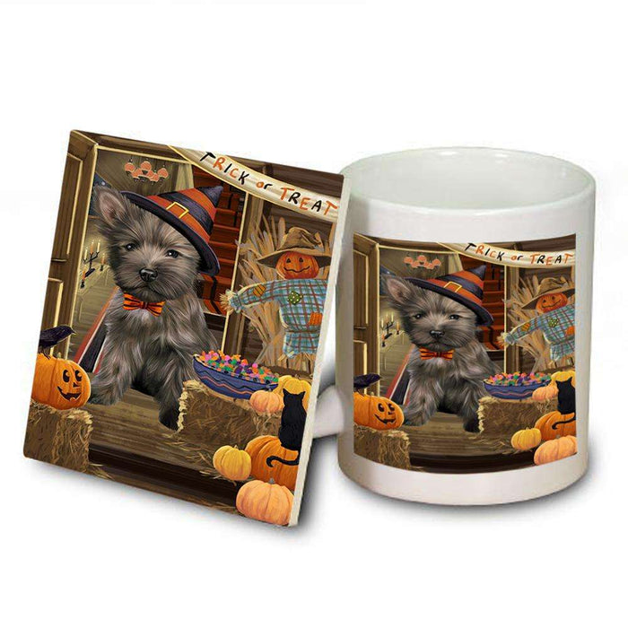 Enter at Own Risk Trick or Treat Halloween Cairn Terrier Dog Mug and Coaster Set MUC53060