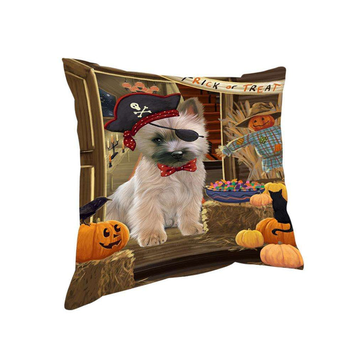 Enter at Own Risk Trick or Treat Halloween Cairn Terrier Dog Pillow PIL68772