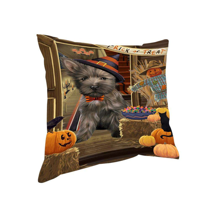 Enter at Own Risk Trick or Treat Halloween Cairn Terrier Dog Pillow PIL68780