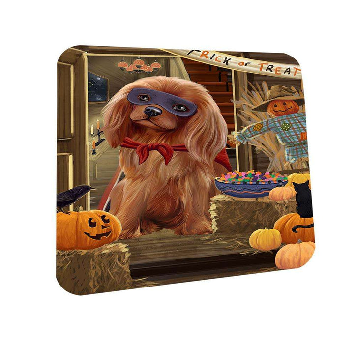 Enter at Own Risk Trick or Treat Halloween Cavalier King Charles Spaniel Dog Coasters Set of 4 CST53029