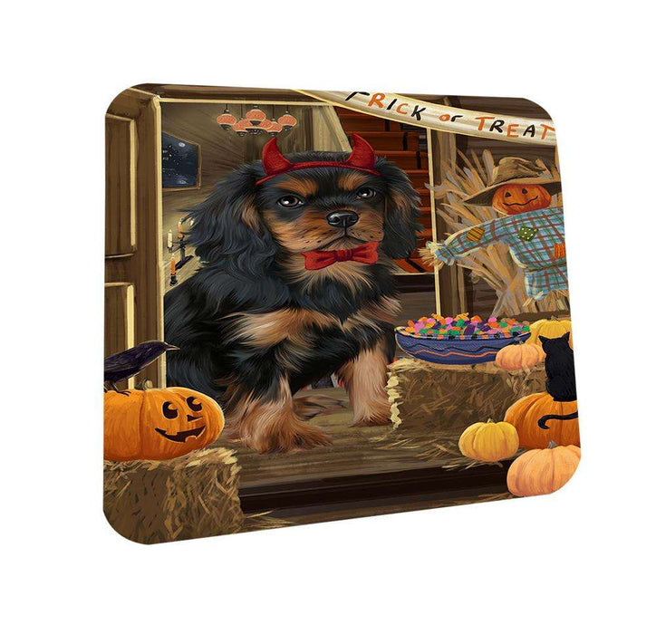 Enter at Own Risk Trick or Treat Halloween Cavalier King Charles Spaniel Dog Coasters Set of 4 CST53031