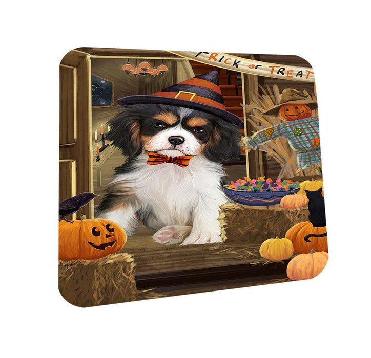 Enter at Own Risk Trick or Treat Halloween Cavalier King Charles Spaniel Dog Coasters Set of 4 CST53032