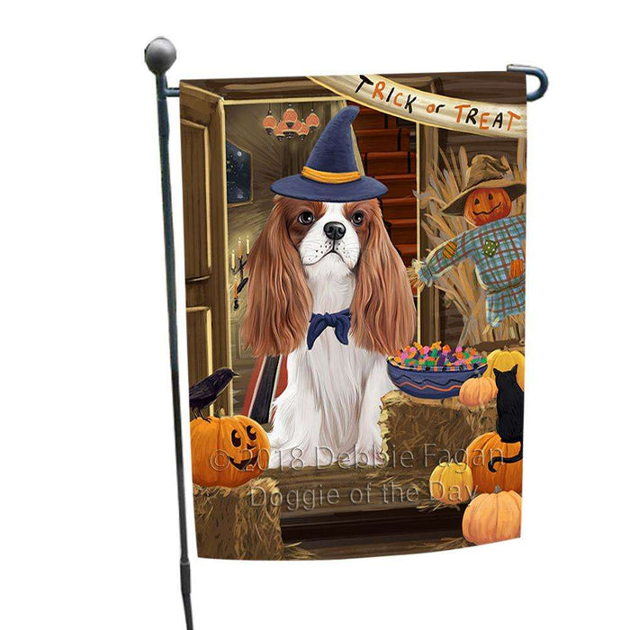 Enter at Own Risk Trick or Treat Halloween Cavalier King Charles Spaniel Dog Garden Flag GFLG53131