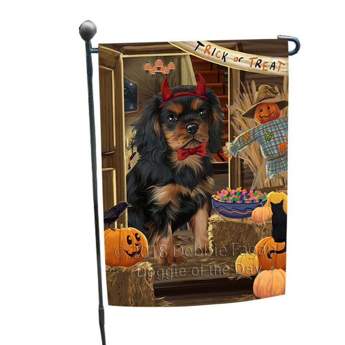 Enter at Own Risk Trick or Treat Halloween Cavalier King Charles Spaniel Dog Garden Flag GFLG53134