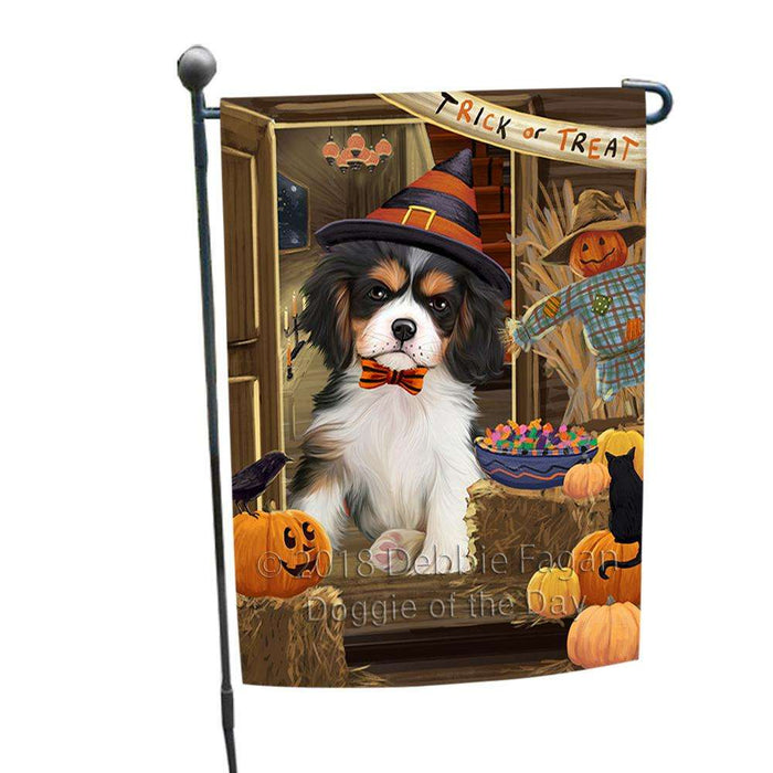 Enter at Own Risk Trick or Treat Halloween Cavalier King Charles Spaniel Dog Garden Flag GFLG53135