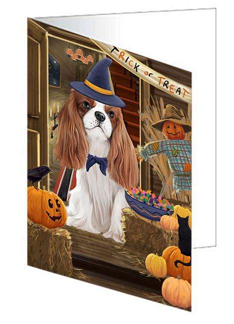 Enter at Own Risk Trick or Treat Halloween Cavalier King Charles Spaniel Dog Handmade Artwork Assorted Pets Greeting Cards and Note Cards with Envelopes for All Occasions and Holiday Seasons GCD63236