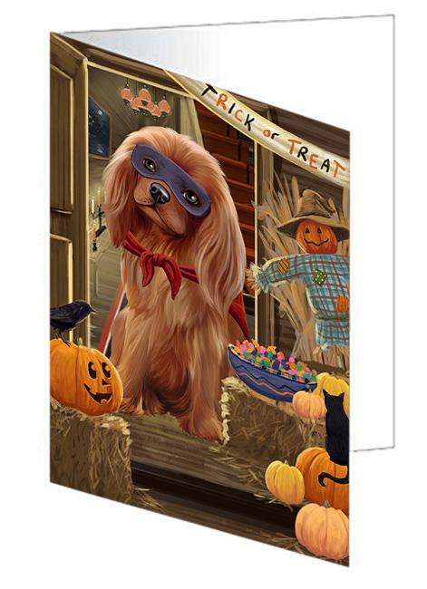 Enter at Own Risk Trick or Treat Halloween Cavalier King Charles Spaniel Dog Handmade Artwork Assorted Pets Greeting Cards and Note Cards with Envelopes for All Occasions and Holiday Seasons GCD63239