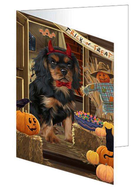 Enter at Own Risk Trick or Treat Halloween Cavalier King Charles Spaniel Dog Handmade Artwork Assorted Pets Greeting Cards and Note Cards with Envelopes for All Occasions and Holiday Seasons GCD63245