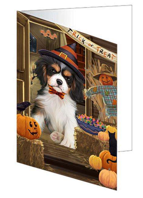 Enter at Own Risk Trick or Treat Halloween Cavalier King Charles Spaniel Dog Handmade Artwork Assorted Pets Greeting Cards and Note Cards with Envelopes for All Occasions and Holiday Seasons GCD63248