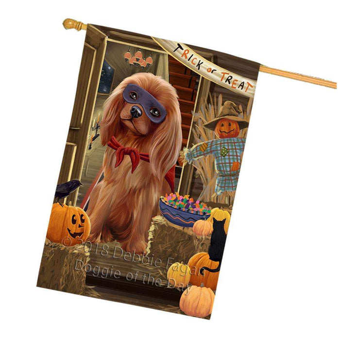 Enter at Own Risk Trick or Treat Halloween Cavalier King Charles Spaniel Dog House Flag FLG53268