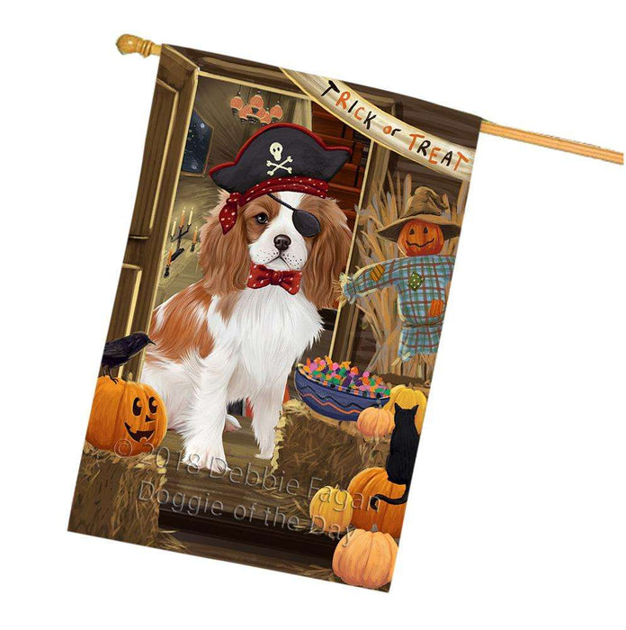 Enter at Own Risk Trick or Treat Halloween Cavalier King Charles Spaniel Dog House Flag FLG53269