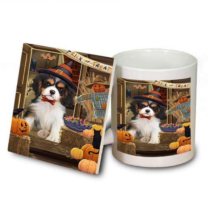 Enter at Own Risk Trick or Treat Halloween Cavalier King Charles Spaniel Dog Mug and Coaster Set MUC53065