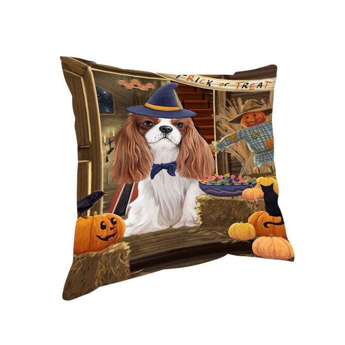 Enter at Own Risk Trick or Treat Halloween Cavalier King Charles Spaniel Dog Pillow PIL68784