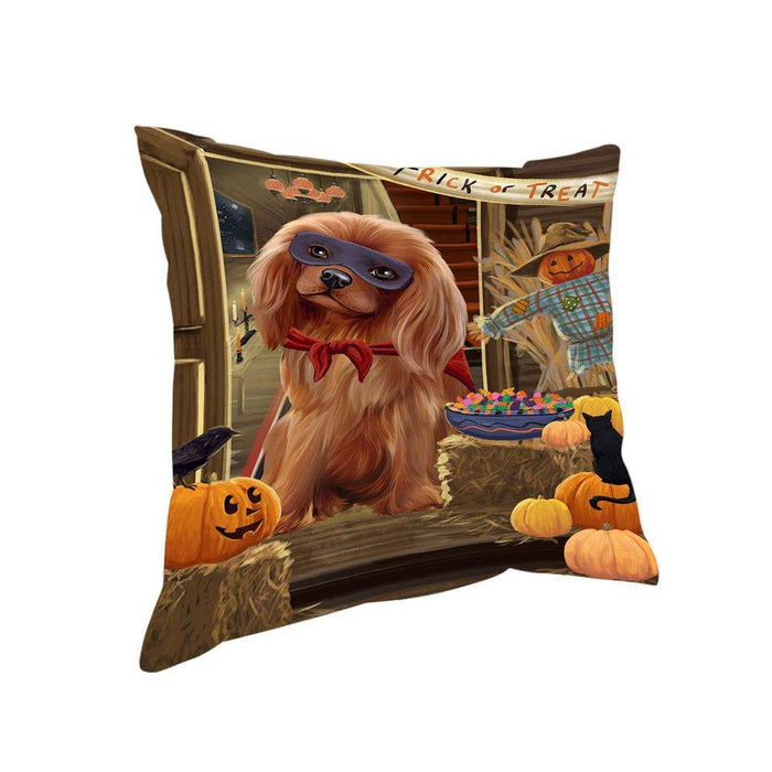 Enter at Own Risk Trick or Treat Halloween Cavalier King Charles Spaniel Dog Pillow PIL68788