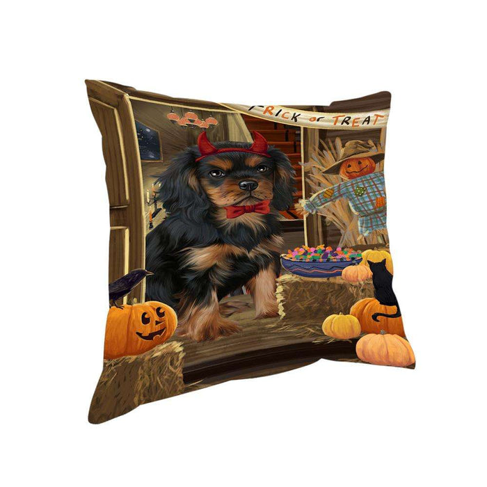Enter at Own Risk Trick or Treat Halloween Cavalier King Charles Spaniel Dog Pillow PIL68796
