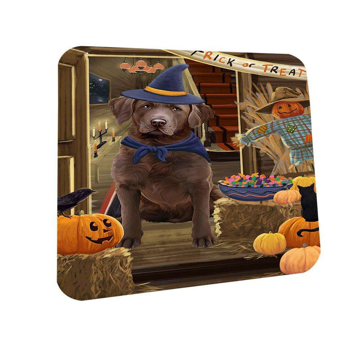 Enter at Own Risk Trick or Treat Halloween Chesapeake Bay Retriever Dog Coasters Set of 4 CST53033