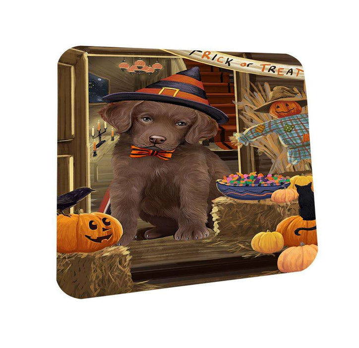 Enter at Own Risk Trick or Treat Halloween Chesapeake Bay Retriever Dog Coasters Set of 4 CST53037