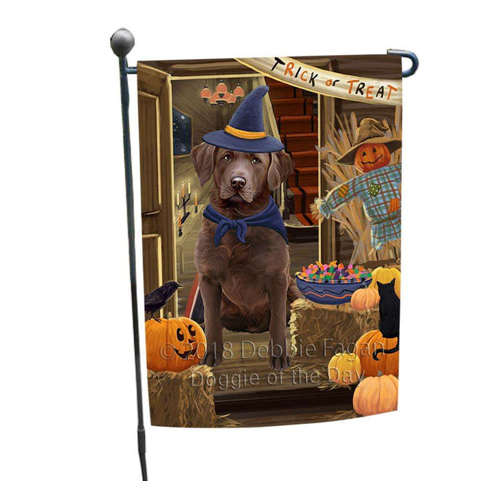 Enter at Own Risk Trick or Treat Halloween Chesapeake Bay Retriever Dog Garden Flag GFLG53136