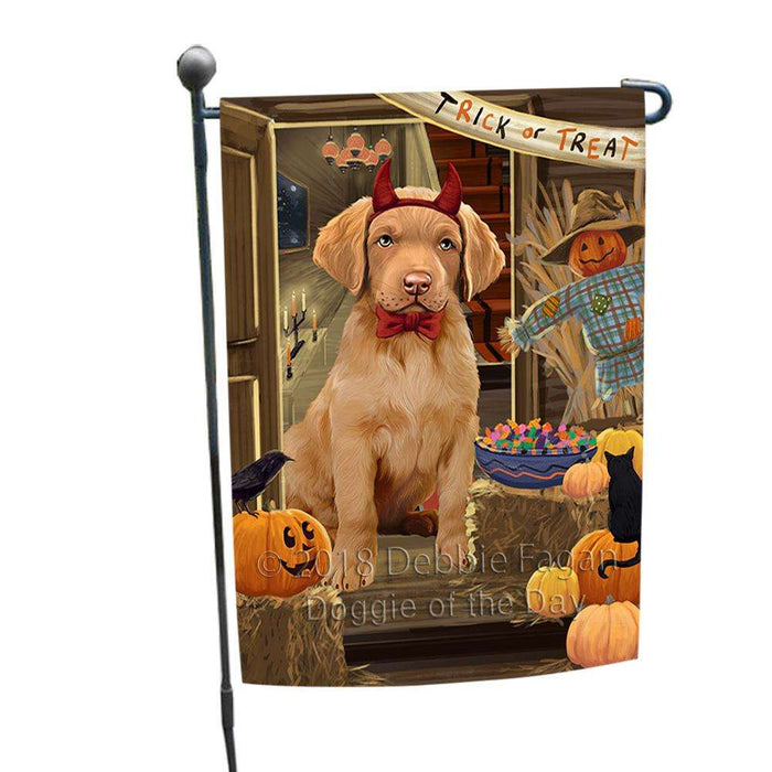 Enter at Own Risk Trick or Treat Halloween Chesapeake Bay Retriever Dog Garden Flag GFLG53139
