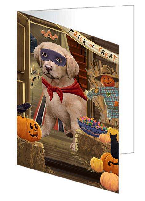 Enter at Own Risk Trick or Treat Halloween Chesapeake Bay Retriever Dog Handmade Artwork Assorted Pets Greeting Cards and Note Cards with Envelopes for All Occasions and Holiday Seasons GCD63254