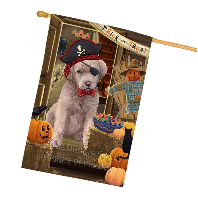 Enter at Own Risk Trick or Treat Halloween Chesapeake Bay Retriever Dog House Flag FLG53274
