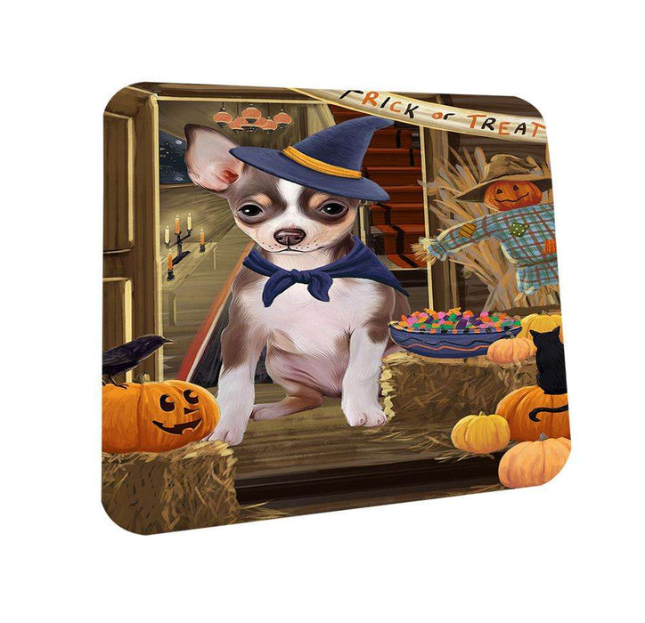 Enter at Own Risk Trick or Treat Halloween Chihuahua Dog Coasters Set of 4 CST53038