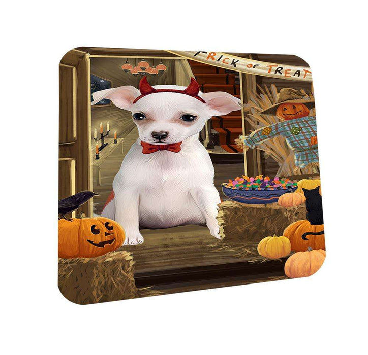 Enter at Own Risk Trick or Treat Halloween Chihuahua Dog Coasters Set of 4 CST53041