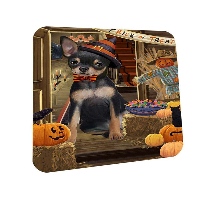 Enter at Own Risk Trick or Treat Halloween Chihuahua Dog Coasters Set of 4 CST53042