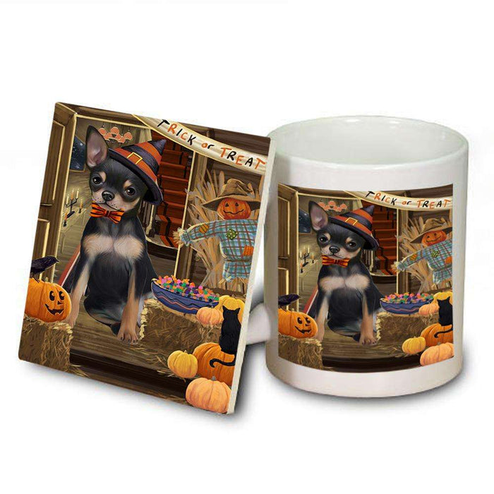 Enter at Own Risk Trick or Treat Halloween Chihuahua Dog Mug and Coaster Set MUC53075