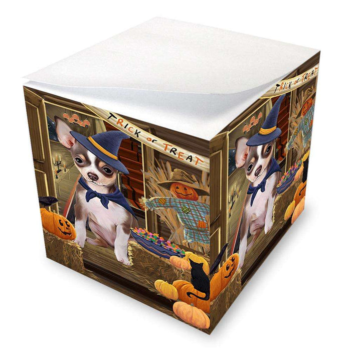 Enter at Own Risk Trick or Treat Halloween Chihuahua Dog Note Cube NOC53079