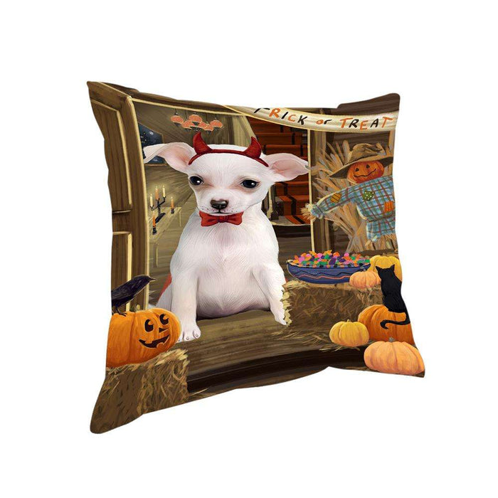 Enter at Own Risk Trick or Treat Halloween Chihuahua Dog Pillow PIL68836