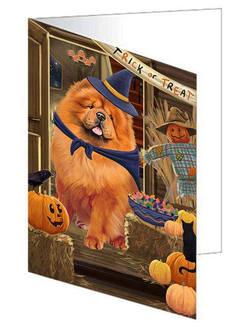 Enter at Own Risk Trick or Treat Halloween Chow Chow Dog Handmade Artwork Assorted Pets Greeting Cards and Note Cards with Envelopes for All Occasions and Holiday Seasons GCD63281