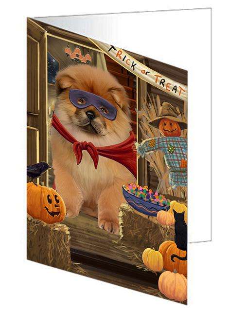 Enter at Own Risk Trick or Treat Halloween Chow Chow Dog Handmade Artwork Assorted Pets Greeting Cards and Note Cards with Envelopes for All Occasions and Holiday Seasons GCD63284