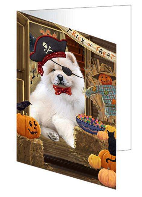 Enter at Own Risk Trick or Treat Halloween Chow Chow Dog Handmade Artwork Assorted Pets Greeting Cards and Note Cards with Envelopes for All Occasions and Holiday Seasons GCD63287