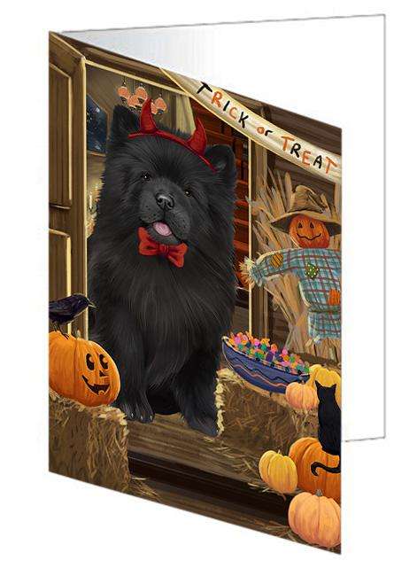 Enter at Own Risk Trick or Treat Halloween Chow Chow Dog Handmade Artwork Assorted Pets Greeting Cards and Note Cards with Envelopes for All Occasions and Holiday Seasons GCD63290
