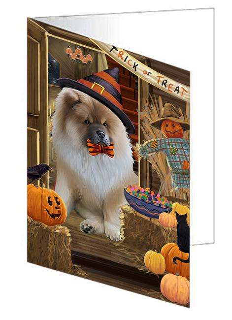 Enter at Own Risk Trick or Treat Halloween Chow Chow Dog Handmade Artwork Assorted Pets Greeting Cards and Note Cards with Envelopes for All Occasions and Holiday Seasons GCD63293