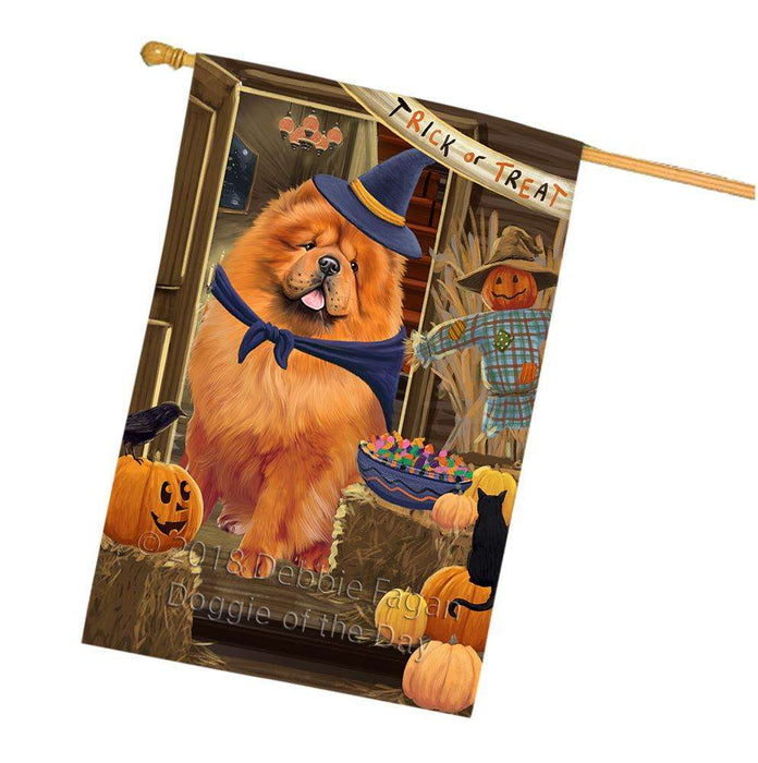 Enter at Own Risk Trick or Treat Halloween Chow Chow Dog House Flag FLG53282