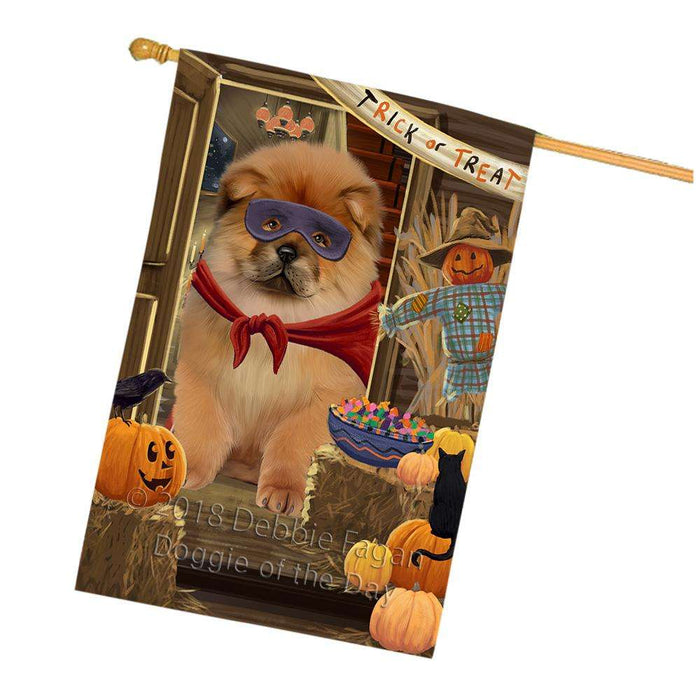 Enter at Own Risk Trick or Treat Halloween Chow Chow Dog House Flag FLG53283
