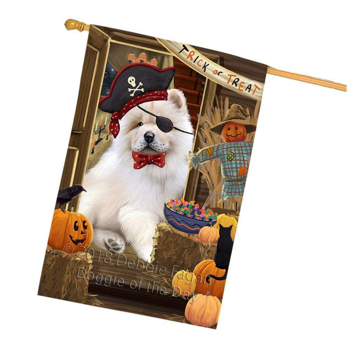 Enter at Own Risk Trick or Treat Halloween Chow Chow Dog House Flag FLG53284