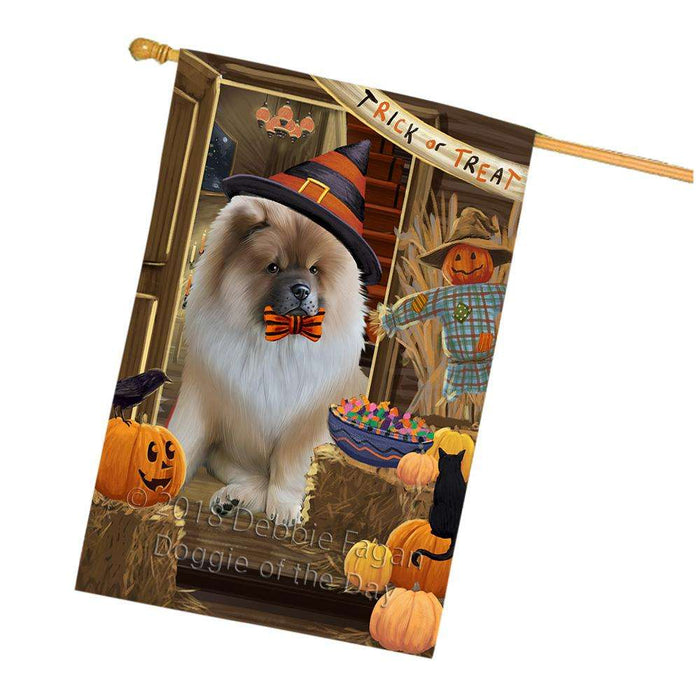 Enter at Own Risk Trick or Treat Halloween Chow Chow Dog House Flag FLG53286
